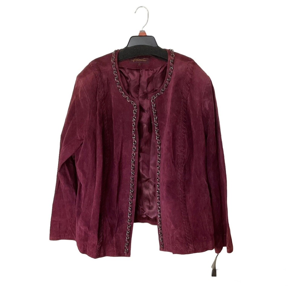 Hal Rubenstein Wine Suede Leather Metal Chain Detail Jacket  Womens Size 3X New